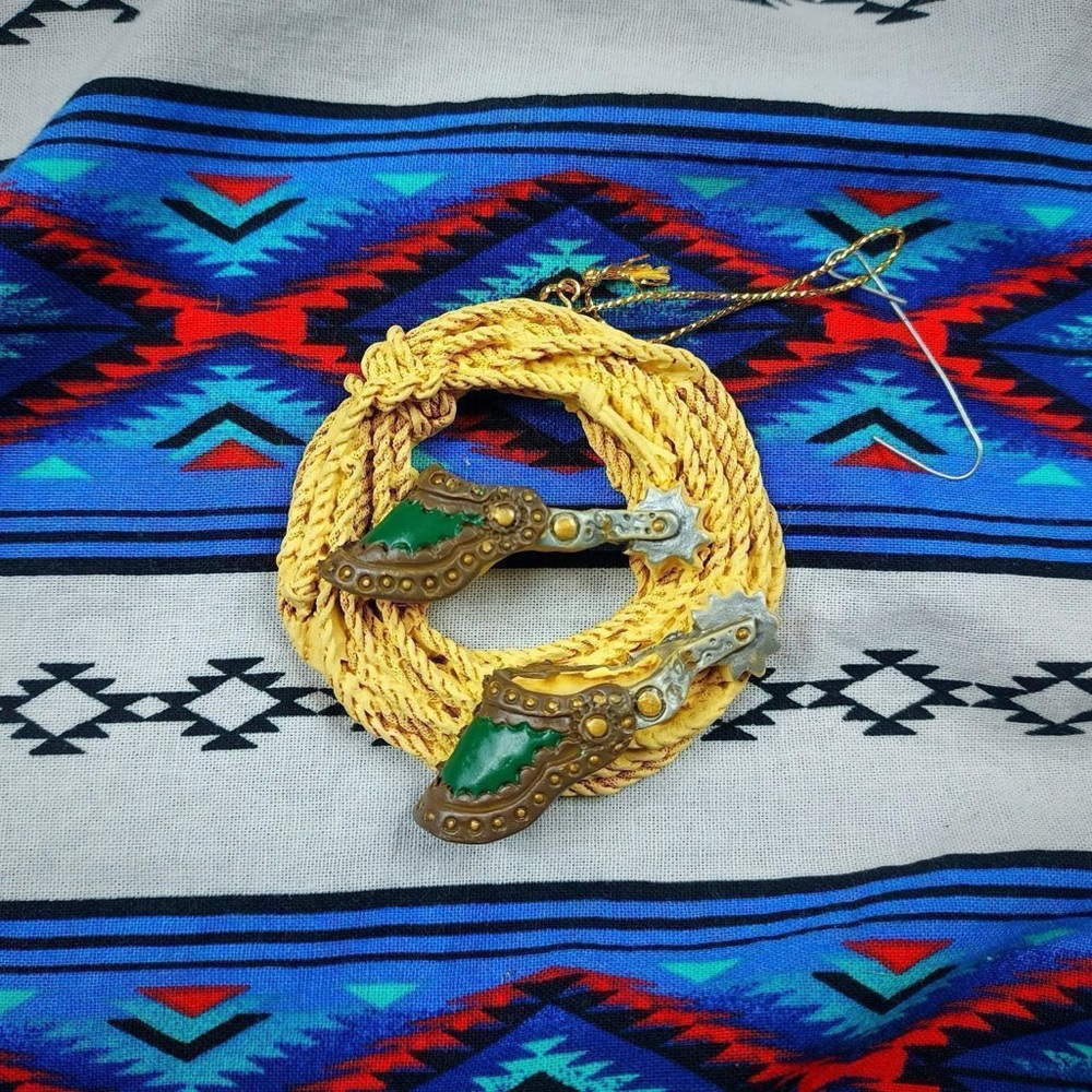 Vtg 1990s Spurs & Lasso Christmas Ornament RUSTIC Western Tex-Mex Farmhouse